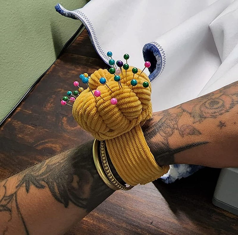 Memfish Store Wrist Pin Cushion Pincushions Needlework DIY Handcraft Needles Holder for Sewing and Quilting Pop Snap Ring with 1 Elastic Strap Finger Ring Pincushions Pumpkin Shaped - Image 3